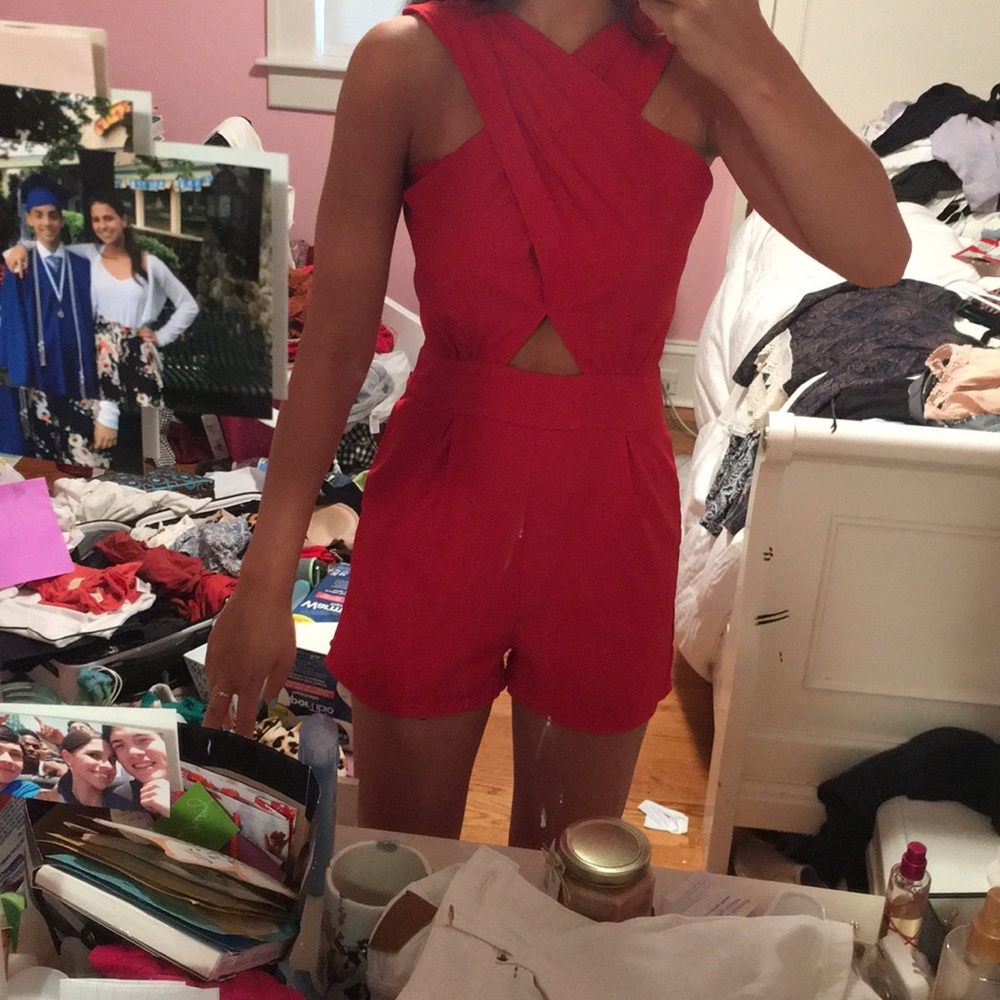 Red high neck cross romper